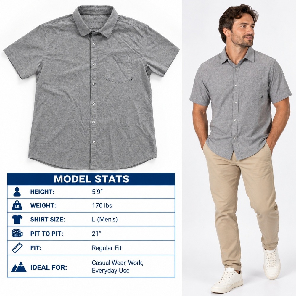 Free Fly Mens Bamboo Viscose Blend Short Sleeve Button Down Shirt Gray Size L